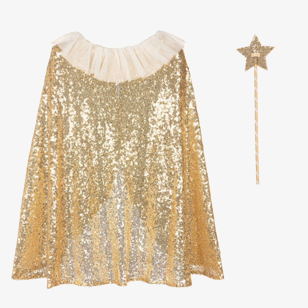 Meri Meri-Girls Sparkly Gold Cape & Wand Costume | Childrensalon Outlet
