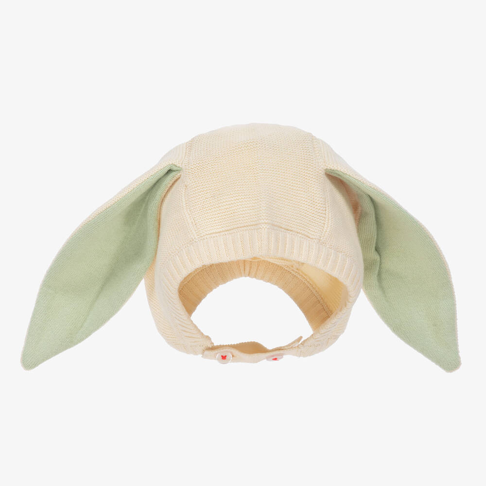 Meri Meri-Ivory & Green Knitted Bunny Bonnet | Childrensalon Outlet