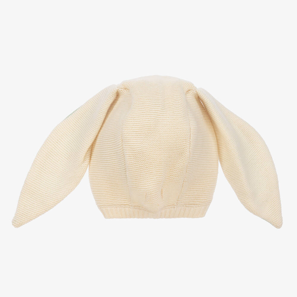 Meri Meri-Ivory & Green Knitted Bunny Bonnet | Childrensalon Outlet