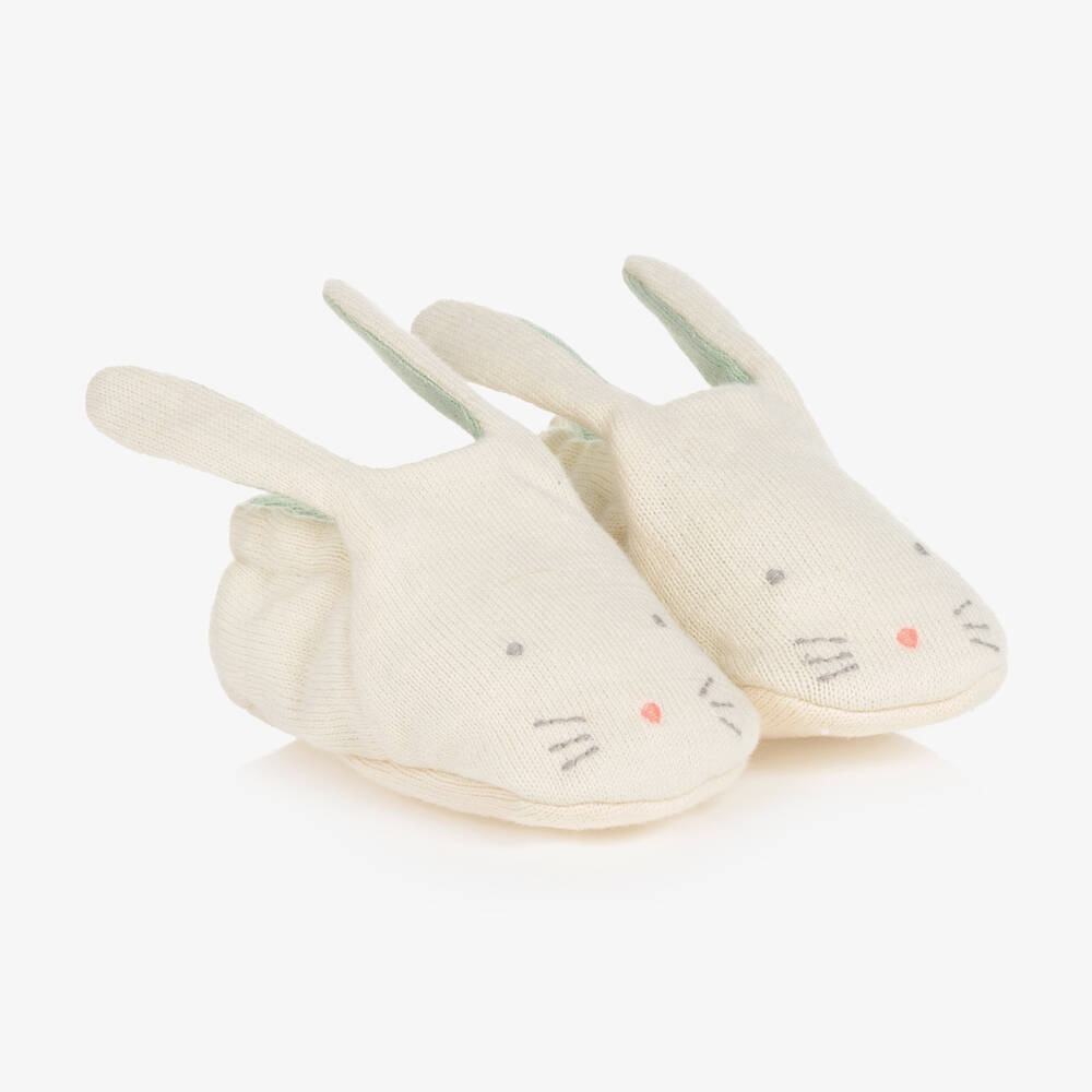 Meri Meri Ivory Organic Cotton Bunny Baby Booties Childrensalon Outlet