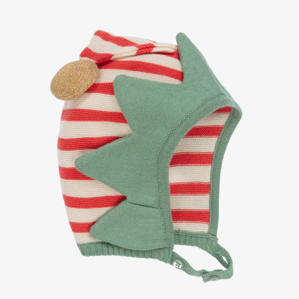 Meri Meri-Red & White Knitted Elf Baby Bonnet  | Childrensalon Outlet