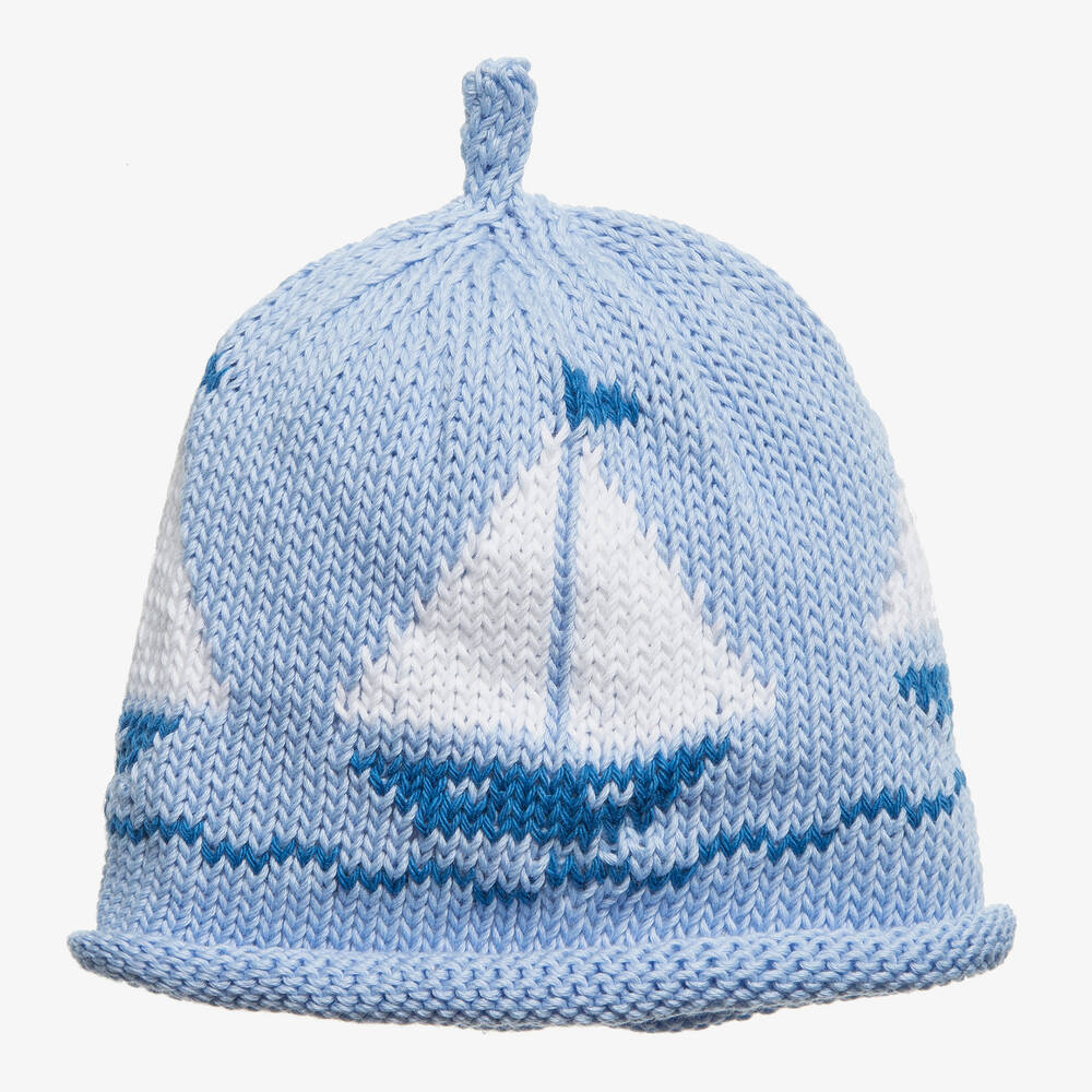 Merry Berries - قبعة قطن محبوك لون أزرق بطبعة قوارب | Childrensalon