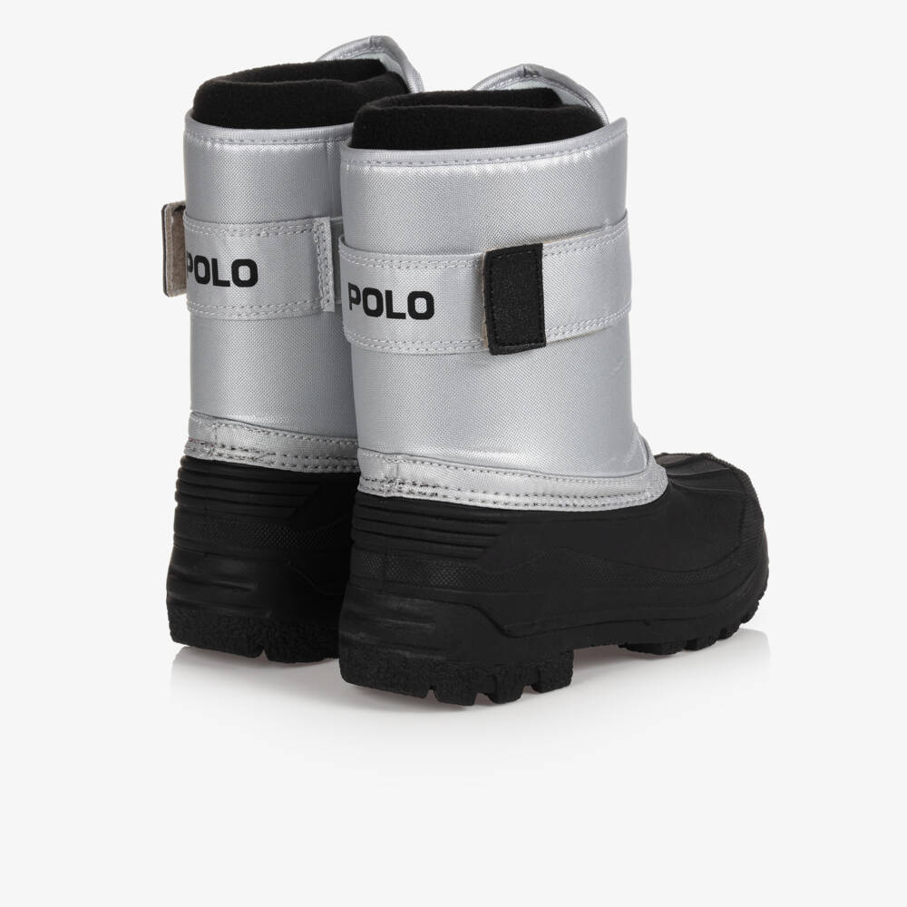 Поло Ralph Lauren-Metallic Silver & Black Snow Boots | Childrensalon Outlet