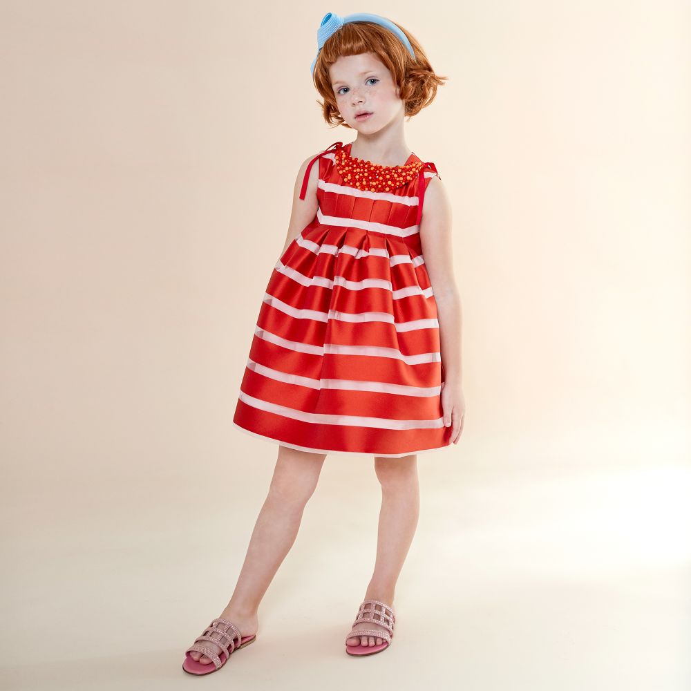 Mi Mi Sol - Girls Orange Stripe Dress | Childrensalon Outlet