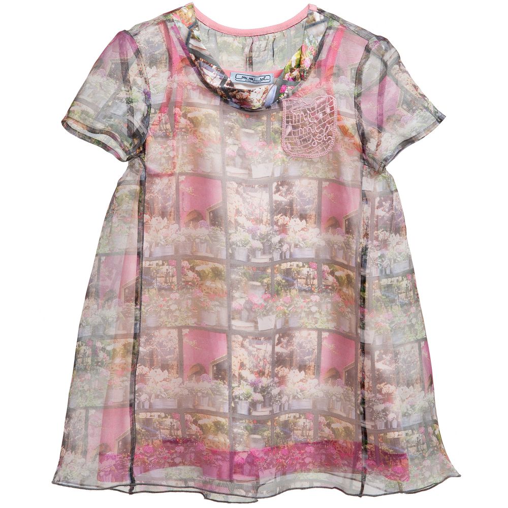 Mi Mi Sol - Pink Floral 'Garden' Print Silk Dress | Childrensalon