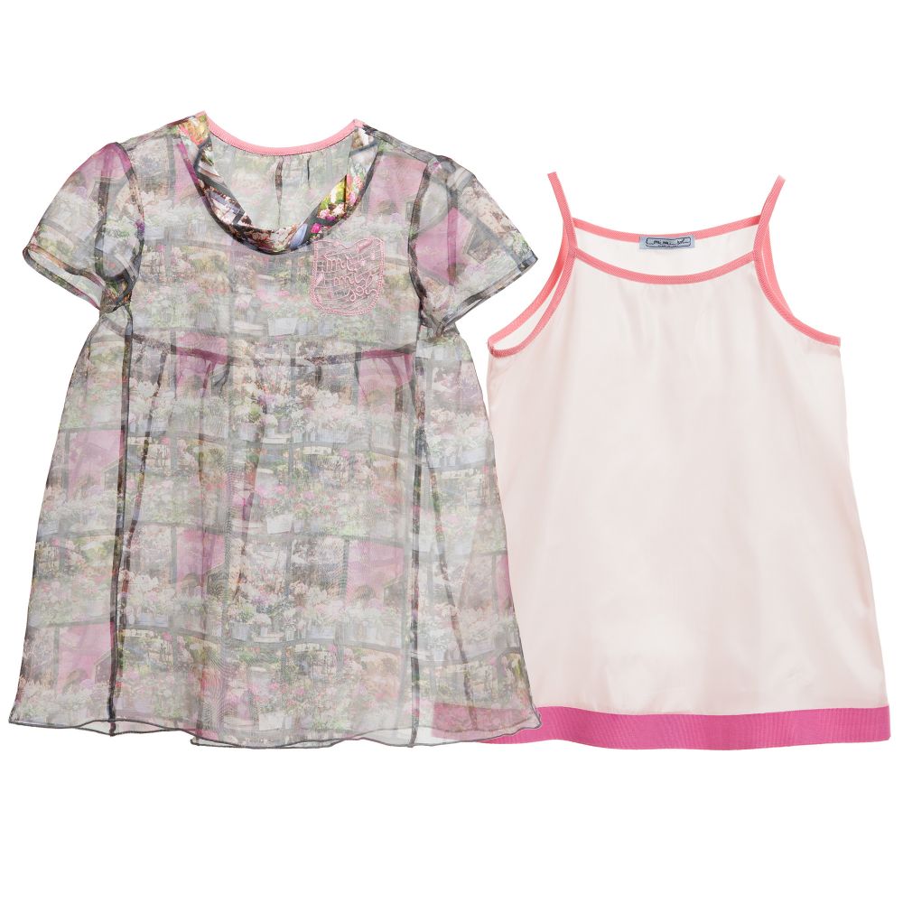 مي مي سول-فستان حريري  وردي مزهر مع طباعة | Childrensalon Outlet