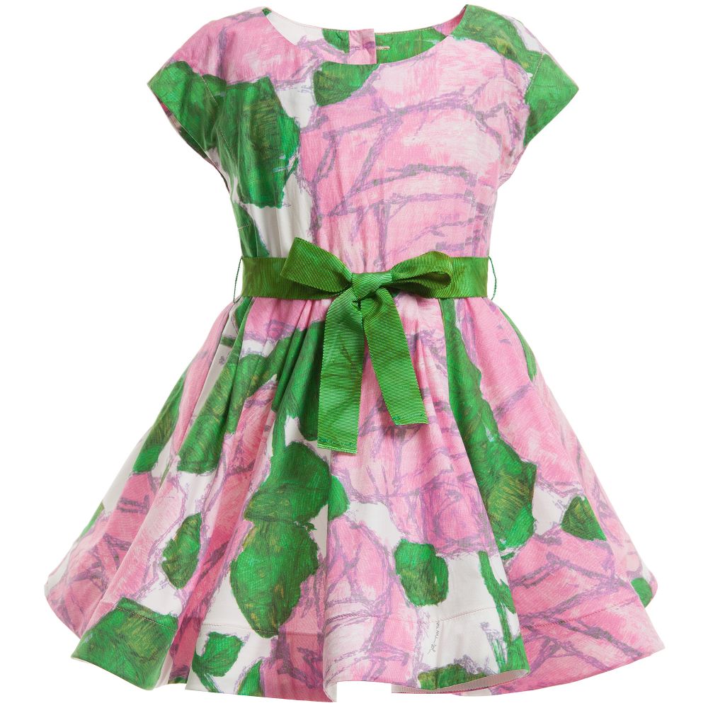 Mi Mi Sol - فستان  من القطن اخضر و وردي مزهر | Childrensalon