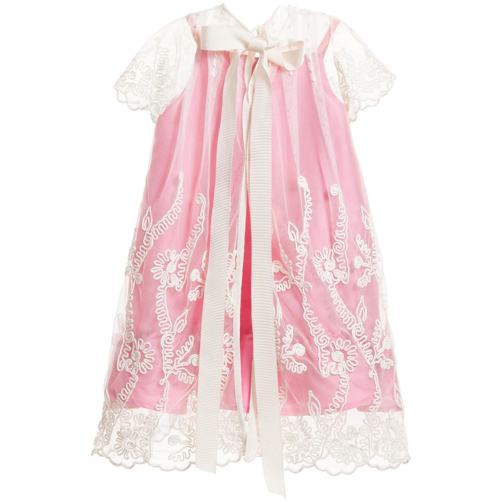 Mi Mi Sol-Pink Satin & Ivory Embroidered Overlay Dress | Childrensalon Outlet