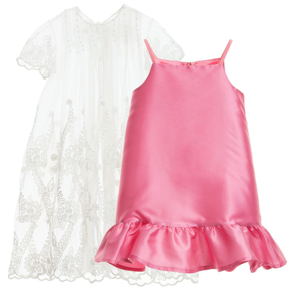 Mi Mi Sol-Pink Satin & Ivory Embroidered Overlay Dress | Childrensalon Outlet
