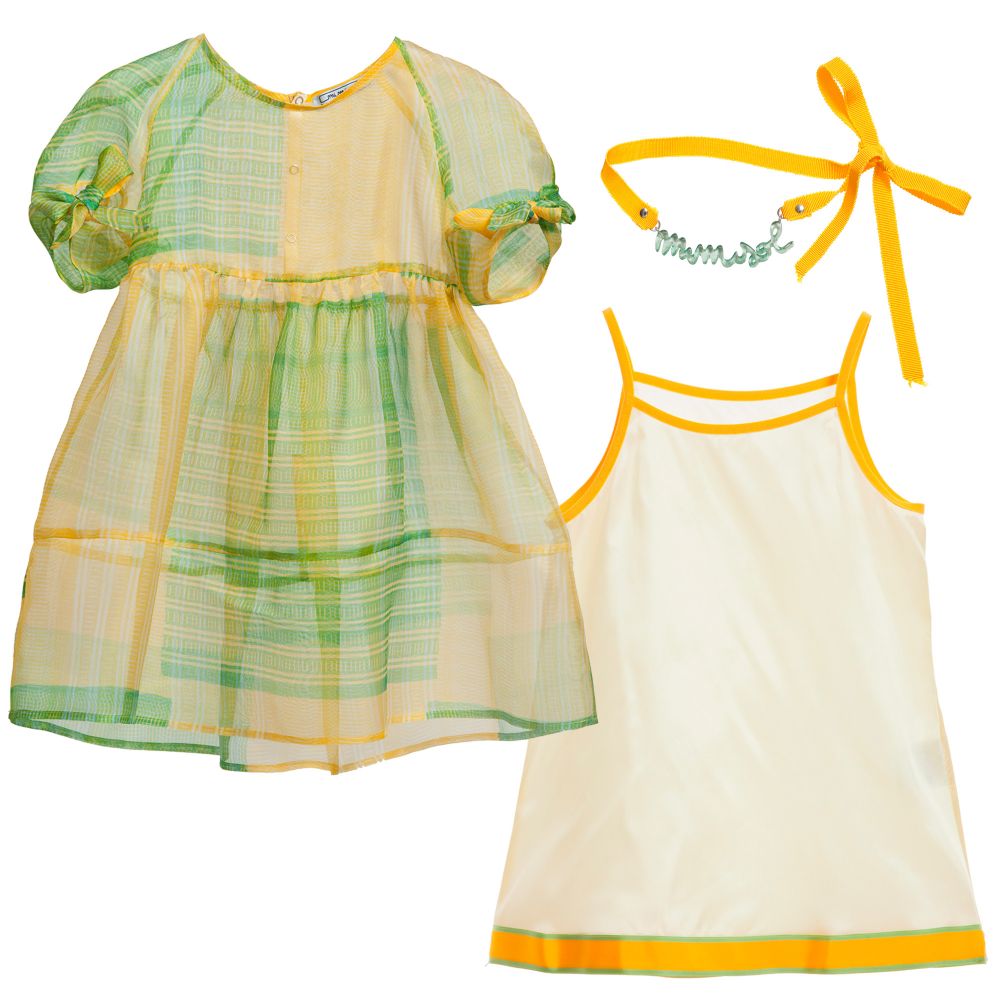 Mi Mi Sol-Yellow & Green Check Silk Dress | Childrensalon Outlet