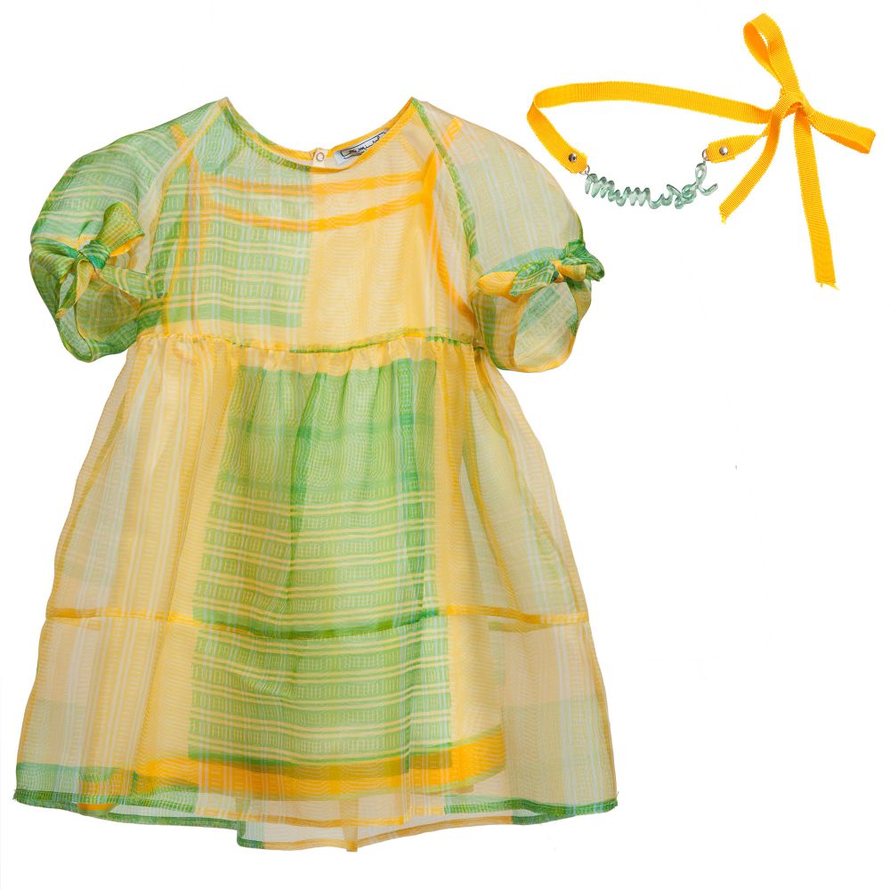 Mi Mi Sol - Yellow & Green Check Silk Dress | Childrensalon