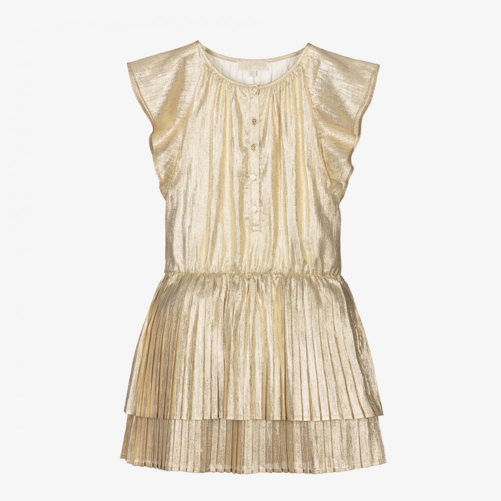 Michael Kors Kids Girls Gold Pleated Dress Childrensalon Outlet