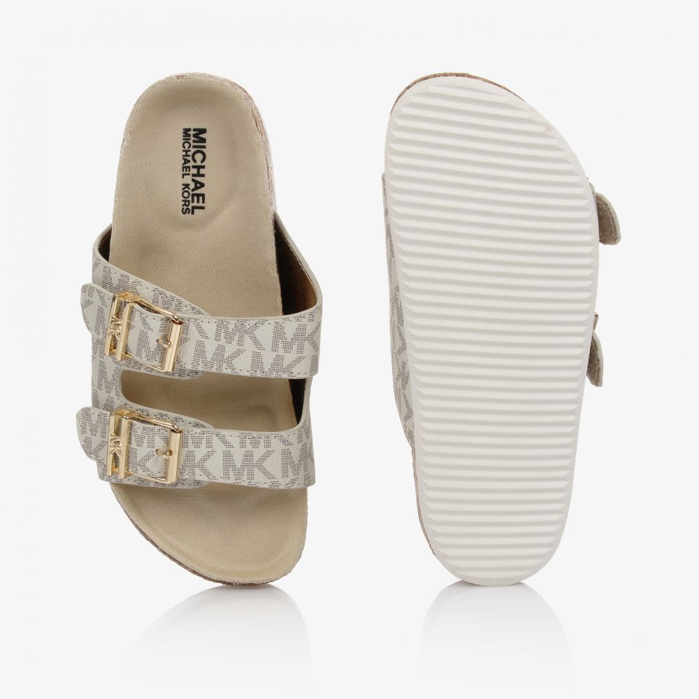 Michael Kors Kids - Girls Ivory Logo Sliders | Childrensalon Outlet