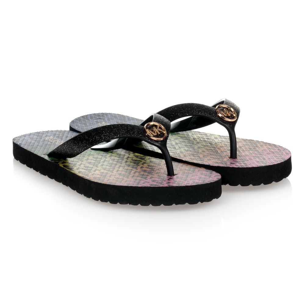 Michael Kors Kids - Glittery Black Logo Flip-Flops | Childrensalon