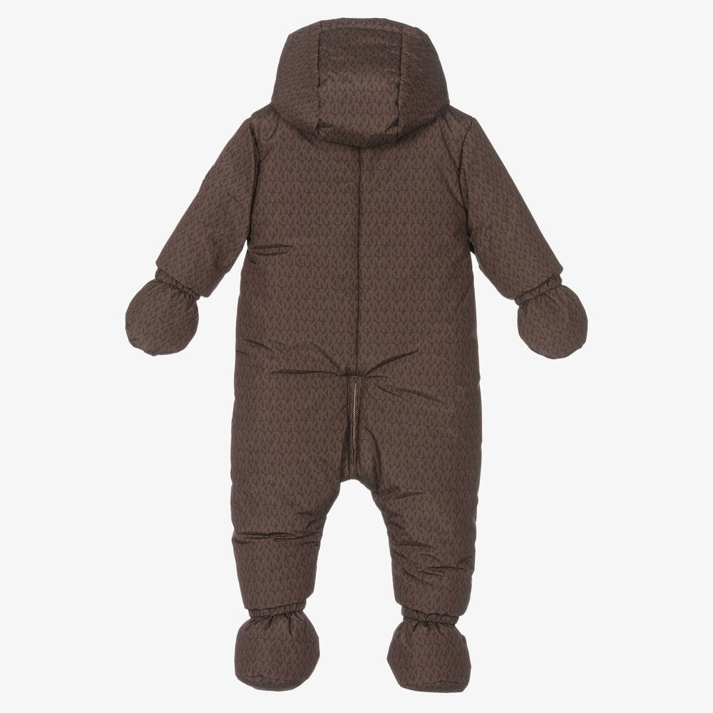 Michael Kors Kids Baby Girls Brown MK Logo Snowsuit Childrensalon Outlet