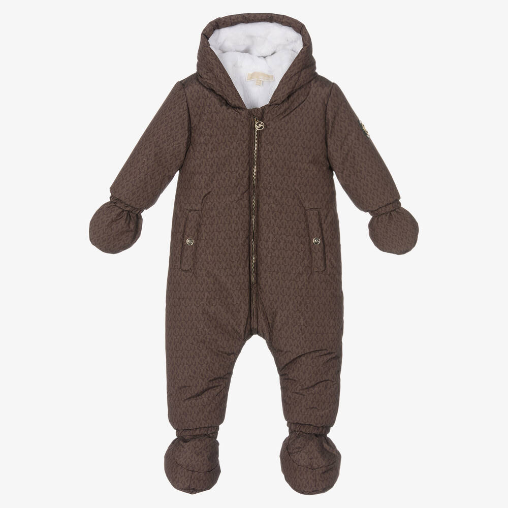 Michael Kors Kids Baby Girls Brown MK Logo Snowsuit