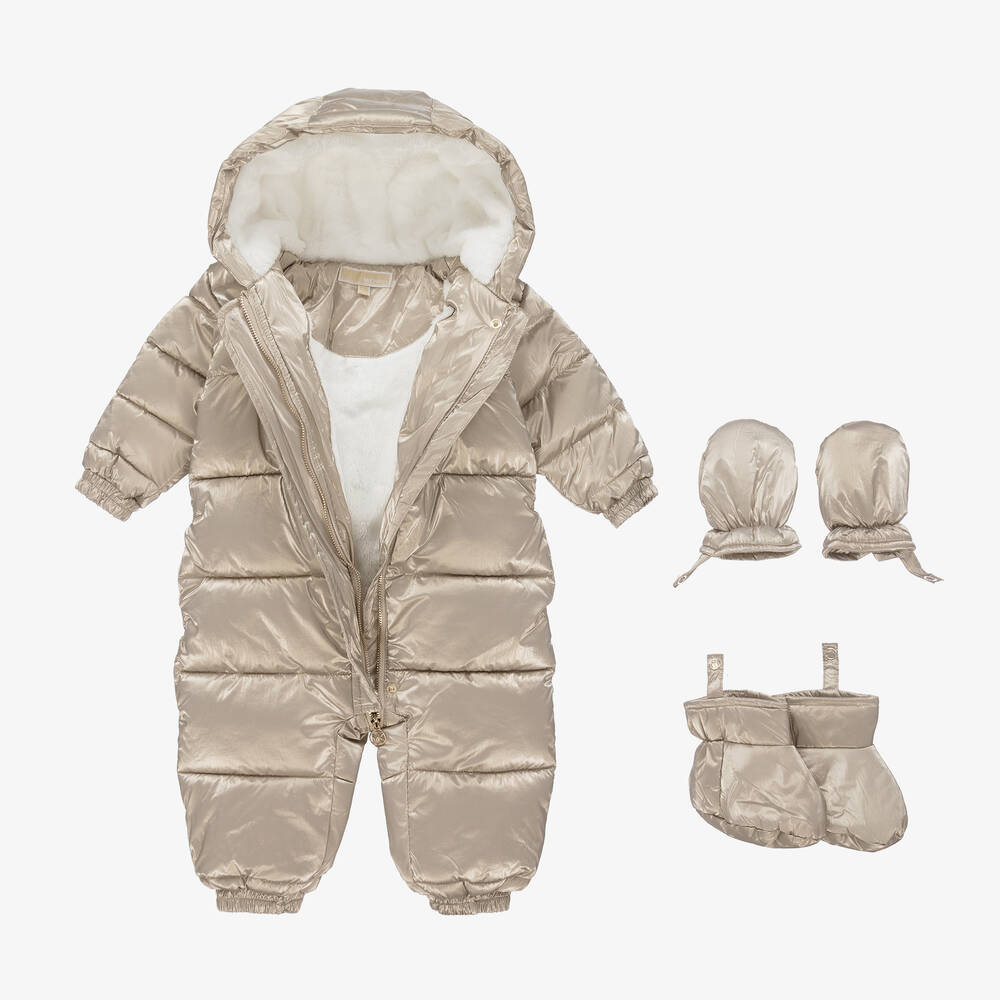 Michael Kors Kids Baby Girls Gold Logo Snowsuit Childrensalon