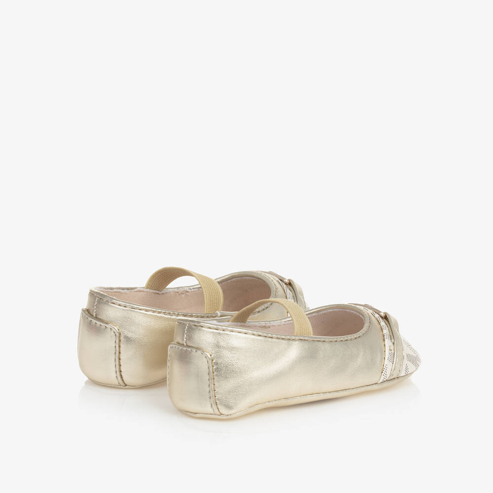 Michael Kors Kids Baby Girls Gold MK Pre Walker Shoes