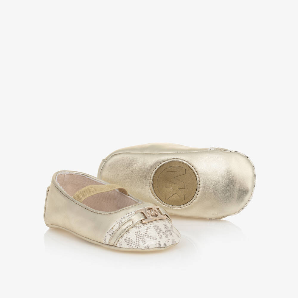 Michael Kors Kids Baby Girls Gold MK Pre Walker Shoes Childrensalon Outlet