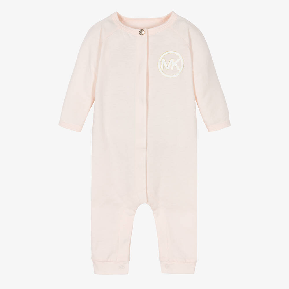 Michael Kors Kids - Baby Girls Pink Cotton Logo Romper | Childrensalon