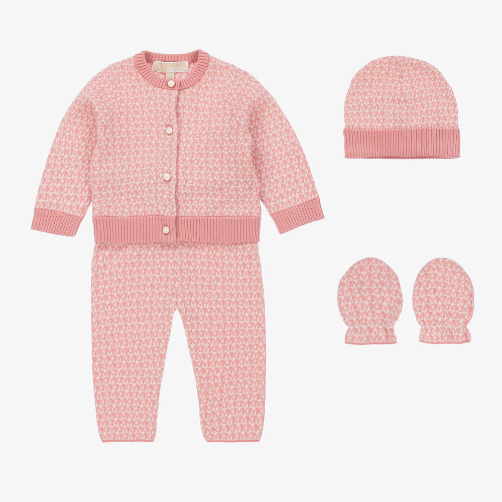 Michael Kors Kids - Baby Girls Pink Knitted Trousers Set | Childrensalon