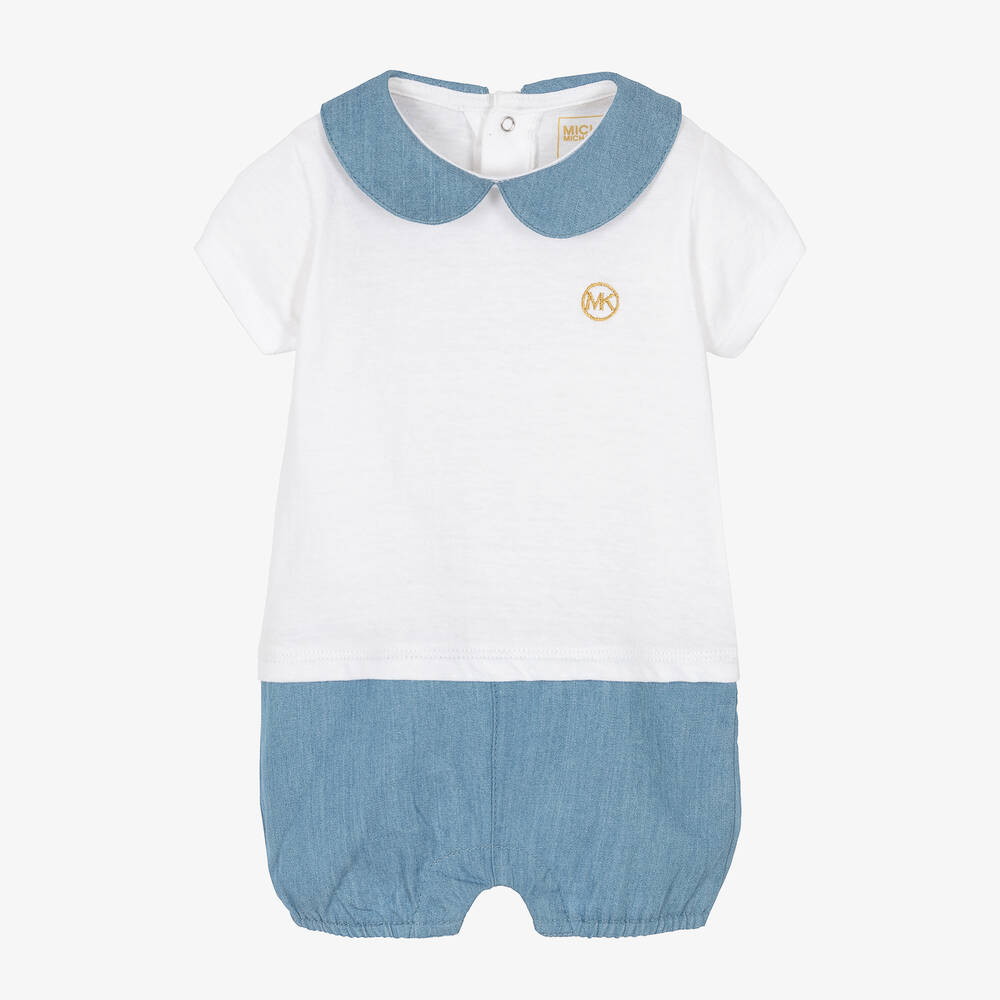 Michael Kors Kids - Baby Girls White & Blue Cotton Shortie | Childrensalon