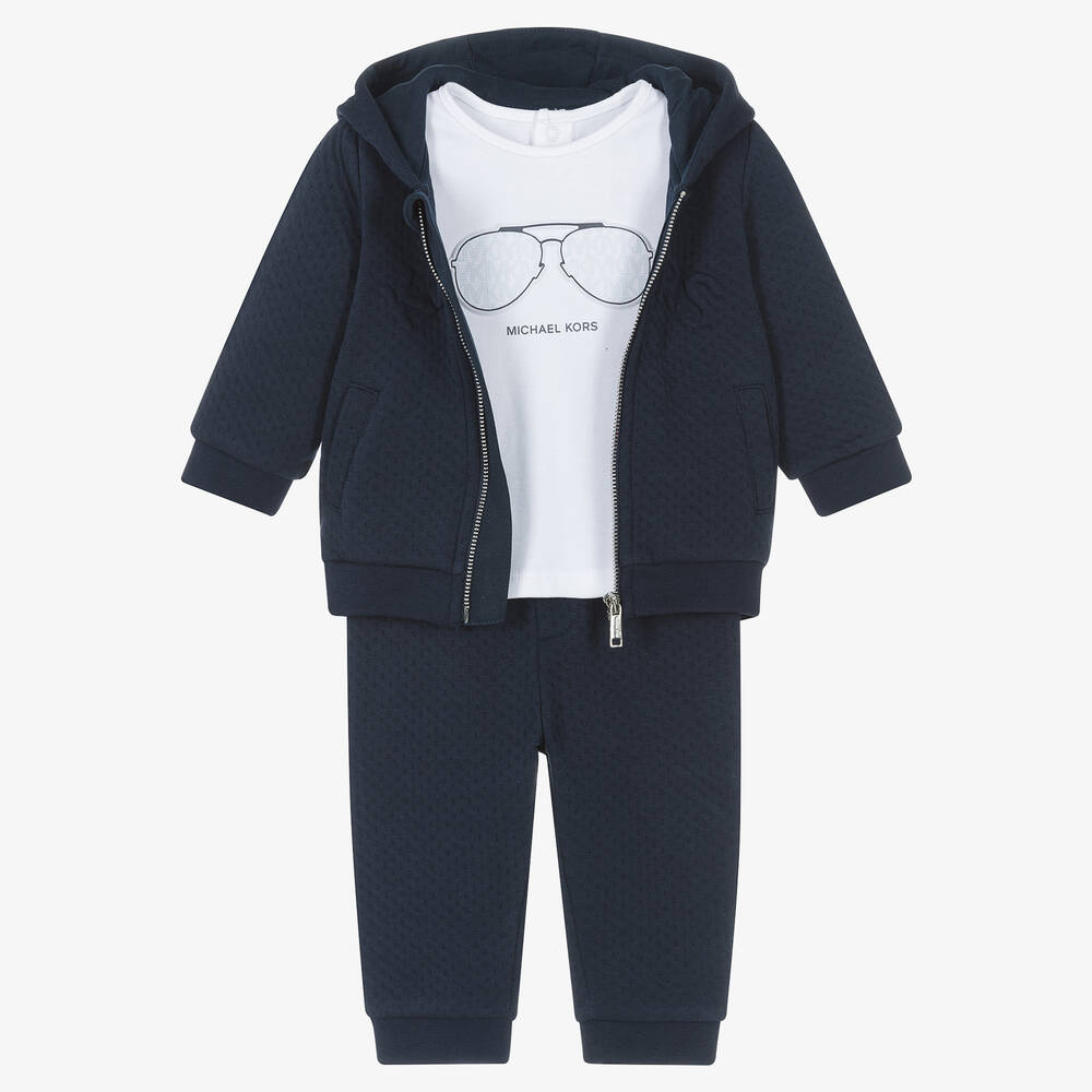 Michael Kors Kids - Boys Navy Blue Cotton Tracksuit Set | Childrensalon