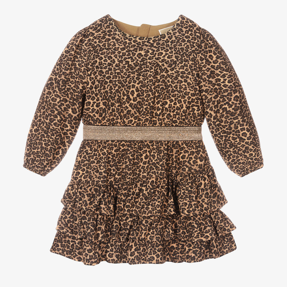 Michael Kors Kids - Коричневое платье с леопардовым принтом с рюшами | Childrensalon