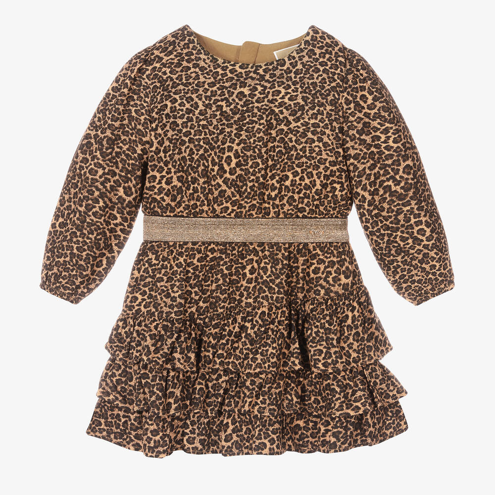 Michael Kors Kids - Robe marron à imprimé léopard et à volants | Childrensalon