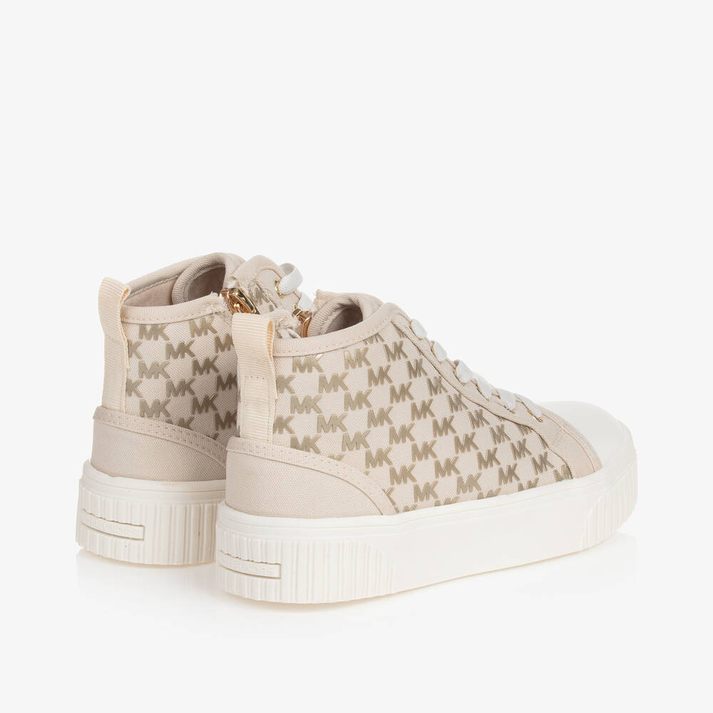 Michael Kors Kids-Girls Beige Canvas Monogram Trainers | Childrensalon Outlet