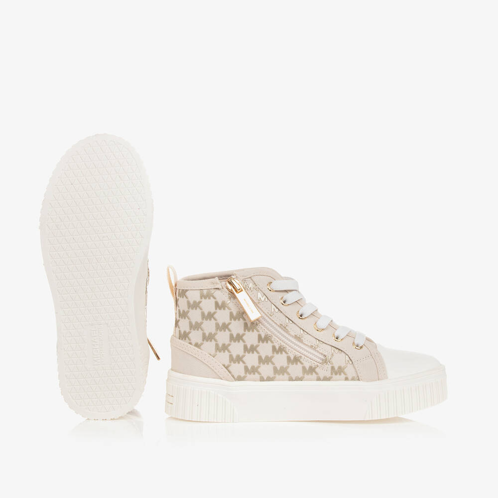 Michael Kors Kids-Girls Beige Canvas Monogram Trainers | Childrensalon Outlet