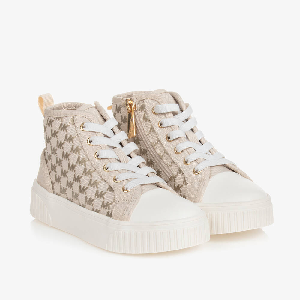 Michael Kors Kids-Girls Beige Canvas Monogram Trainers | Childrensalon Outlet
