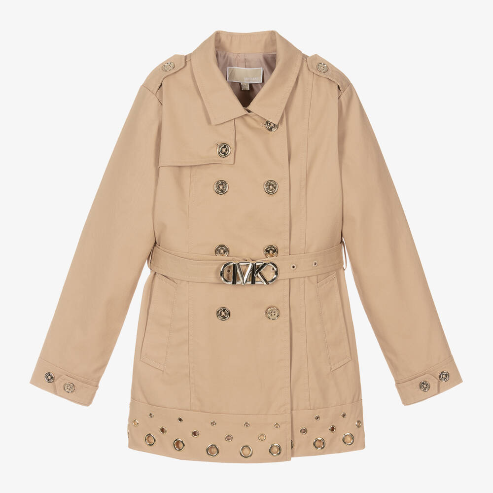 Michael Kors Kids Girls Beige Cotton Trench Coat Childrensalon Outlet