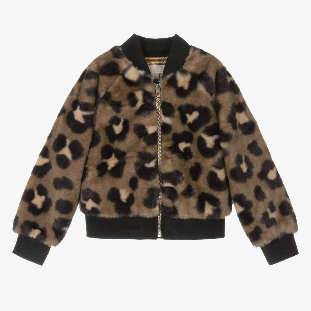 Michael Kors Kids - Girls Beige Leopard Faux Fur Jacket | Childrensalon