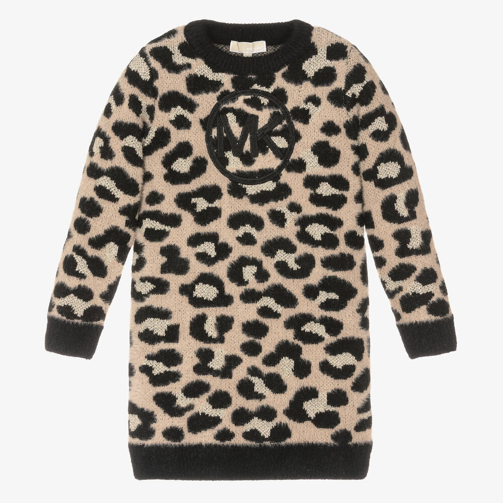 Michael Kors Kids - Girls Beige Leopard Jumper Dress | Childrensalon