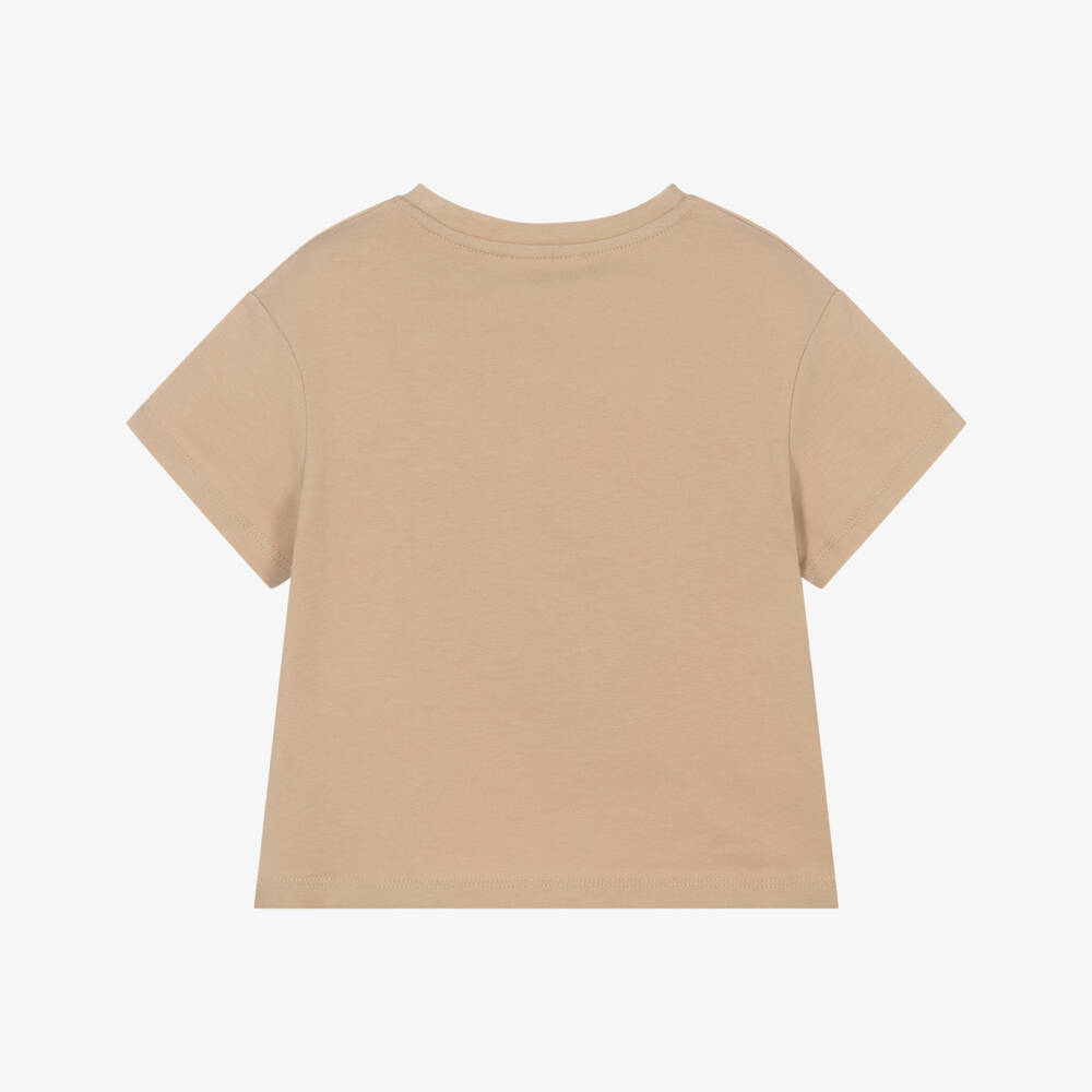 Michael Kors Kids-Girls Beige Logo Tee with Metallic Flair | Childrensalon Outlet