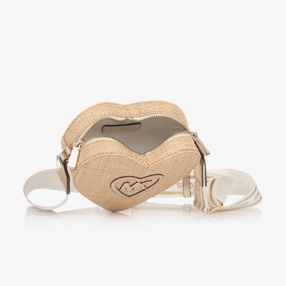 Michael Kors Kids Girls Beige Straw Heart Shoulder Bag 18cm