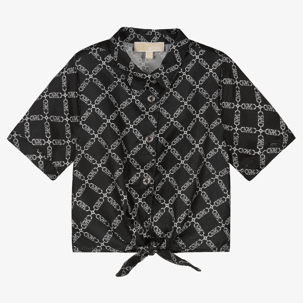 Michael Kors Kids - Girls Black Chain Logo Print Blouse | Childrensalon