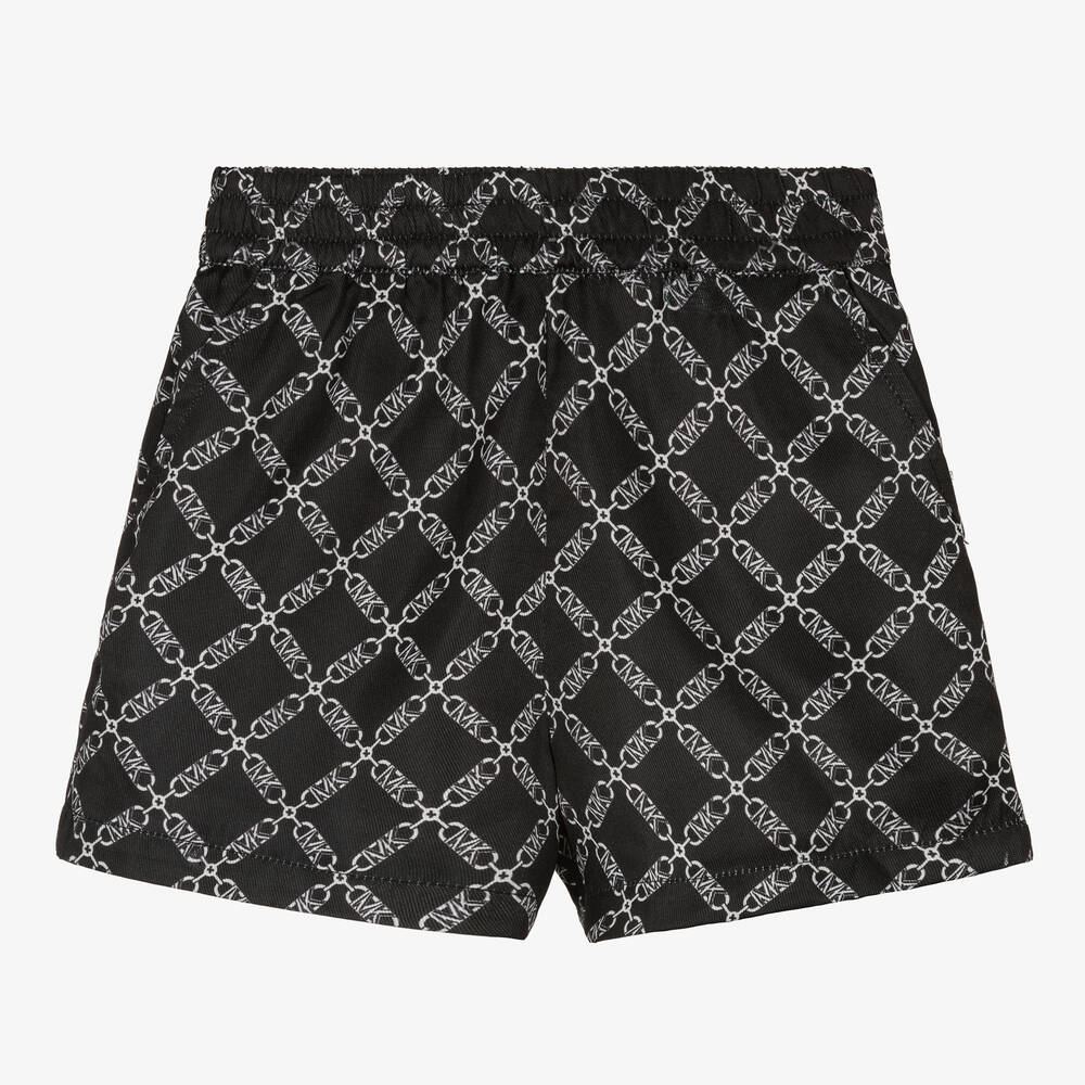 Girls Black Chain Logo Print Shorts