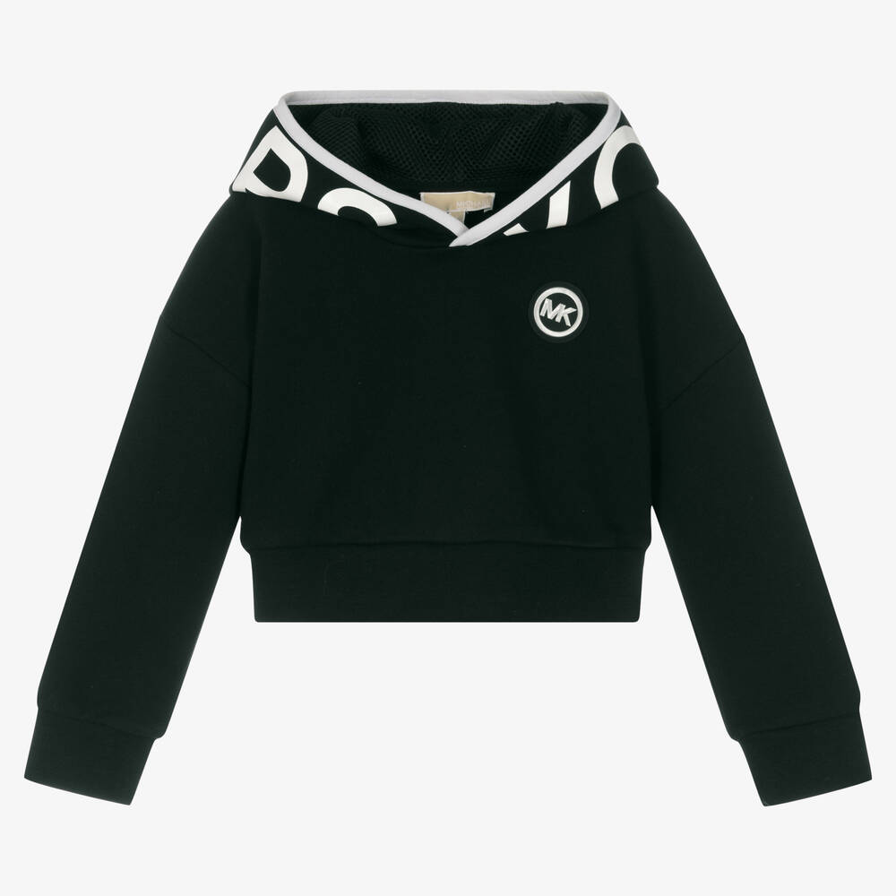 Michael Kors Kids - Girls Black Cotton Hooded Top | Childrensalon