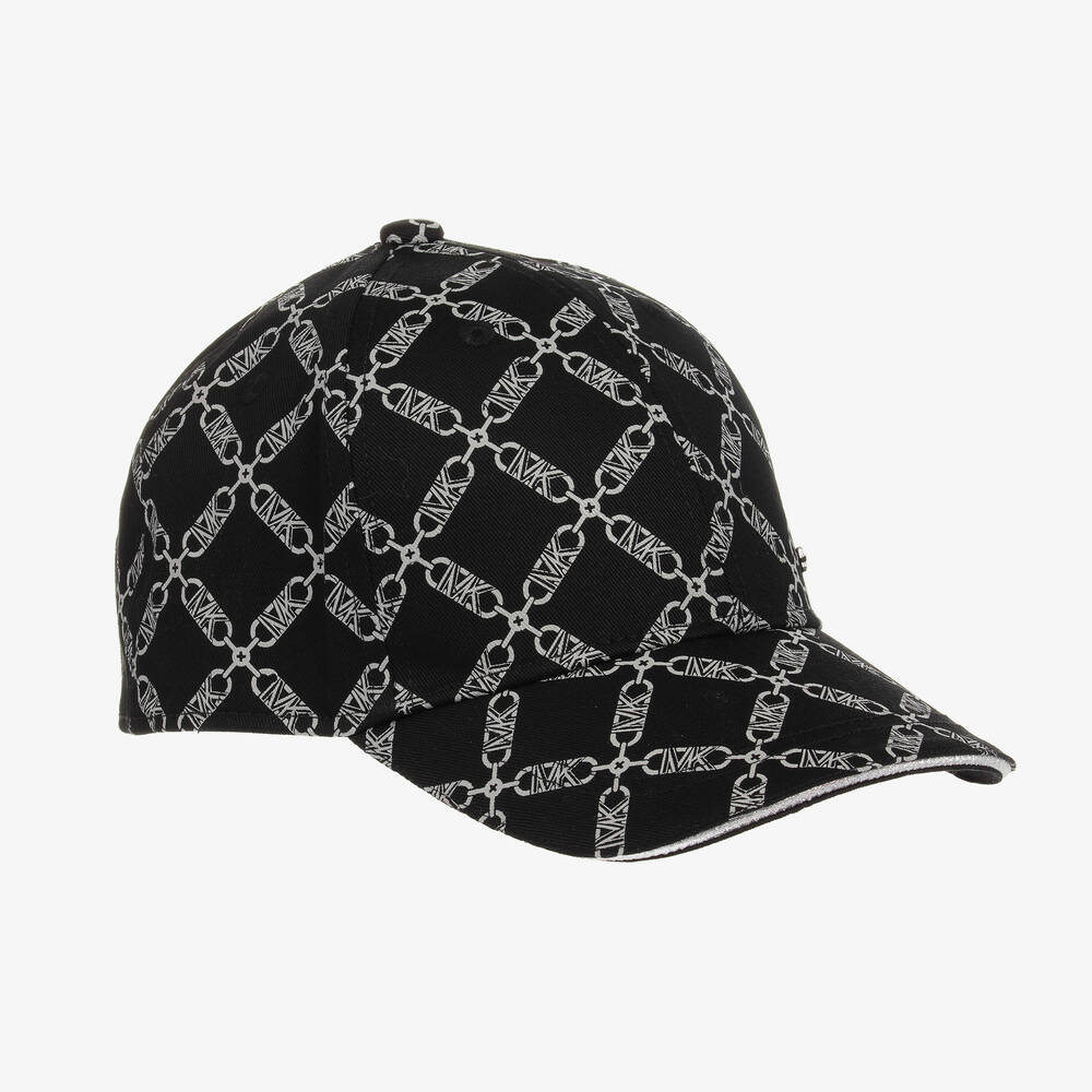 Michael Kors Kids - Girls Black Cotton MK Monogram Chain Cap | Childrensalon