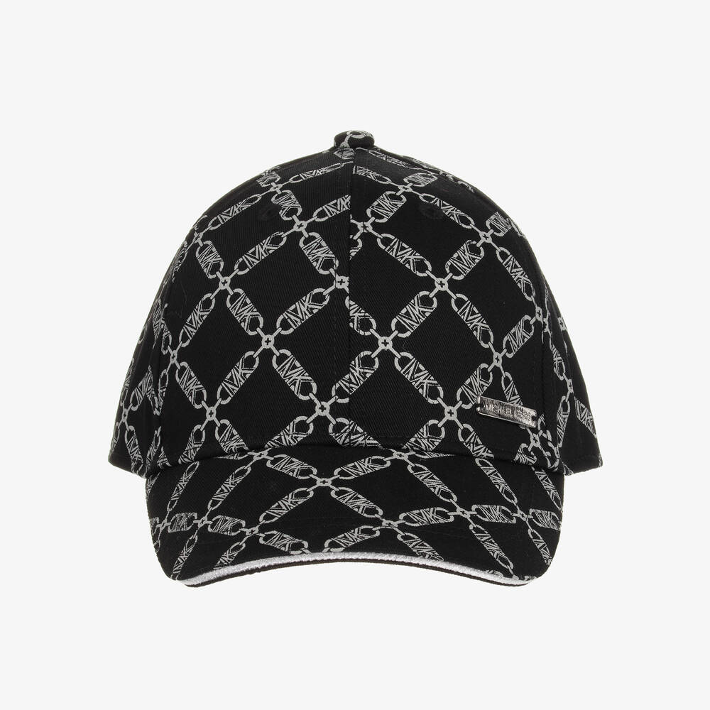 Michael Kors Kids-Girls Black Cotton MK Monogram Chain Cap | Childrensalon Outlet