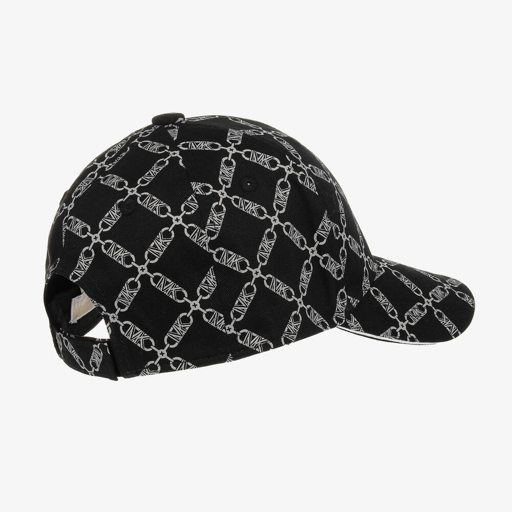 Michael Kors Kids-Girls Black Cotton MK Monogram Chain Cap | Childrensalon Outlet