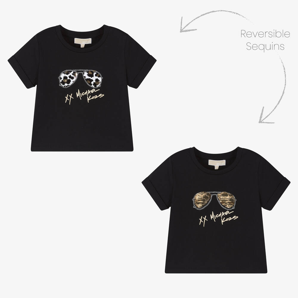 Michael Kors Kids - Girls Black Cotton T-Shirt | Childrensalon