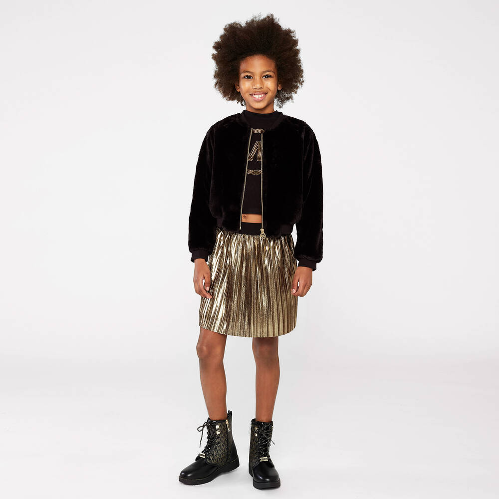 Girls fur coat black sale