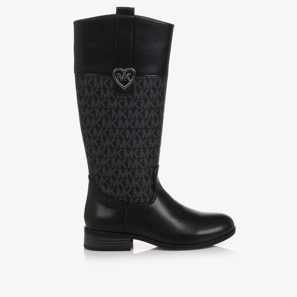 Michael Kors Kids Girls Black Faux Leather Long Boots