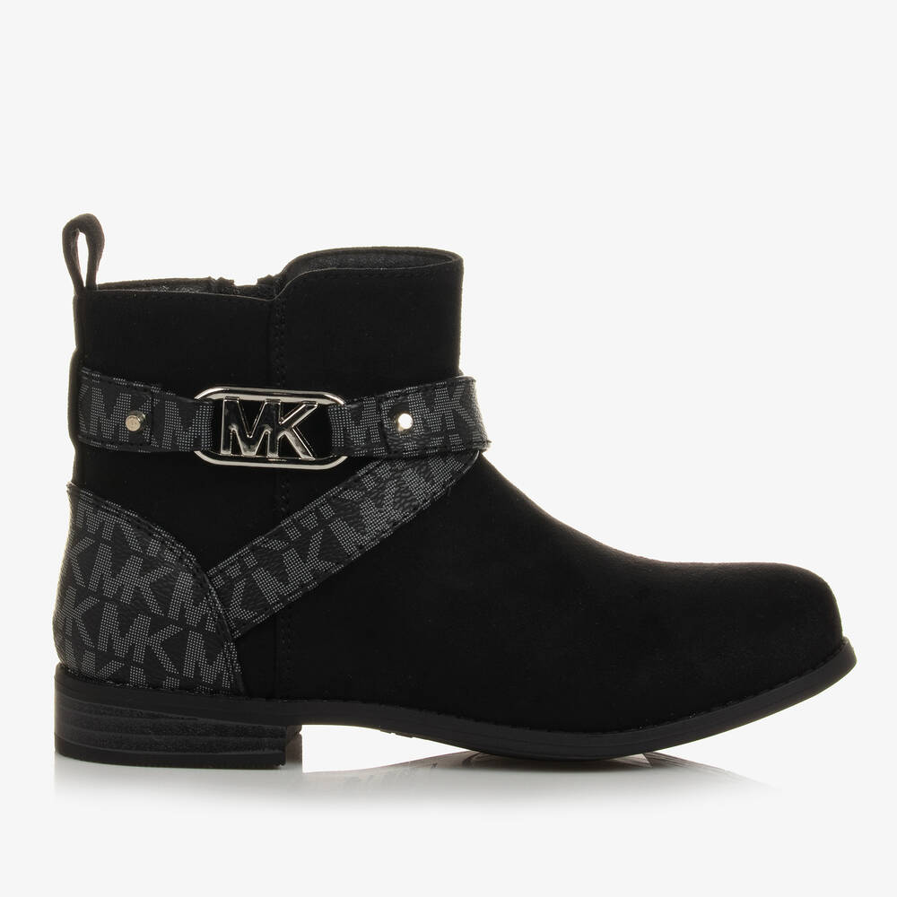 Michael Kors Kids Girls Black Faux Suede Leather MK Boots