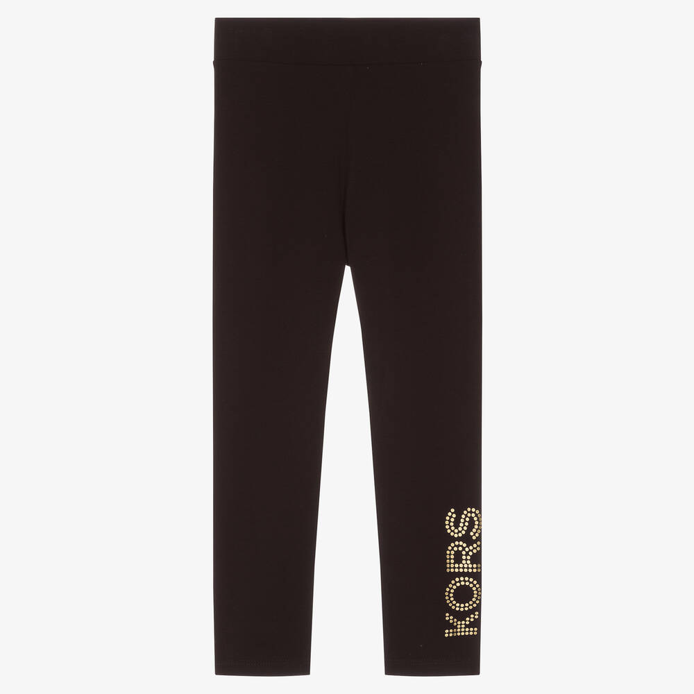 Michael Kors Kids - Girls Black & Gold Cotton Leggings | Childrensalon