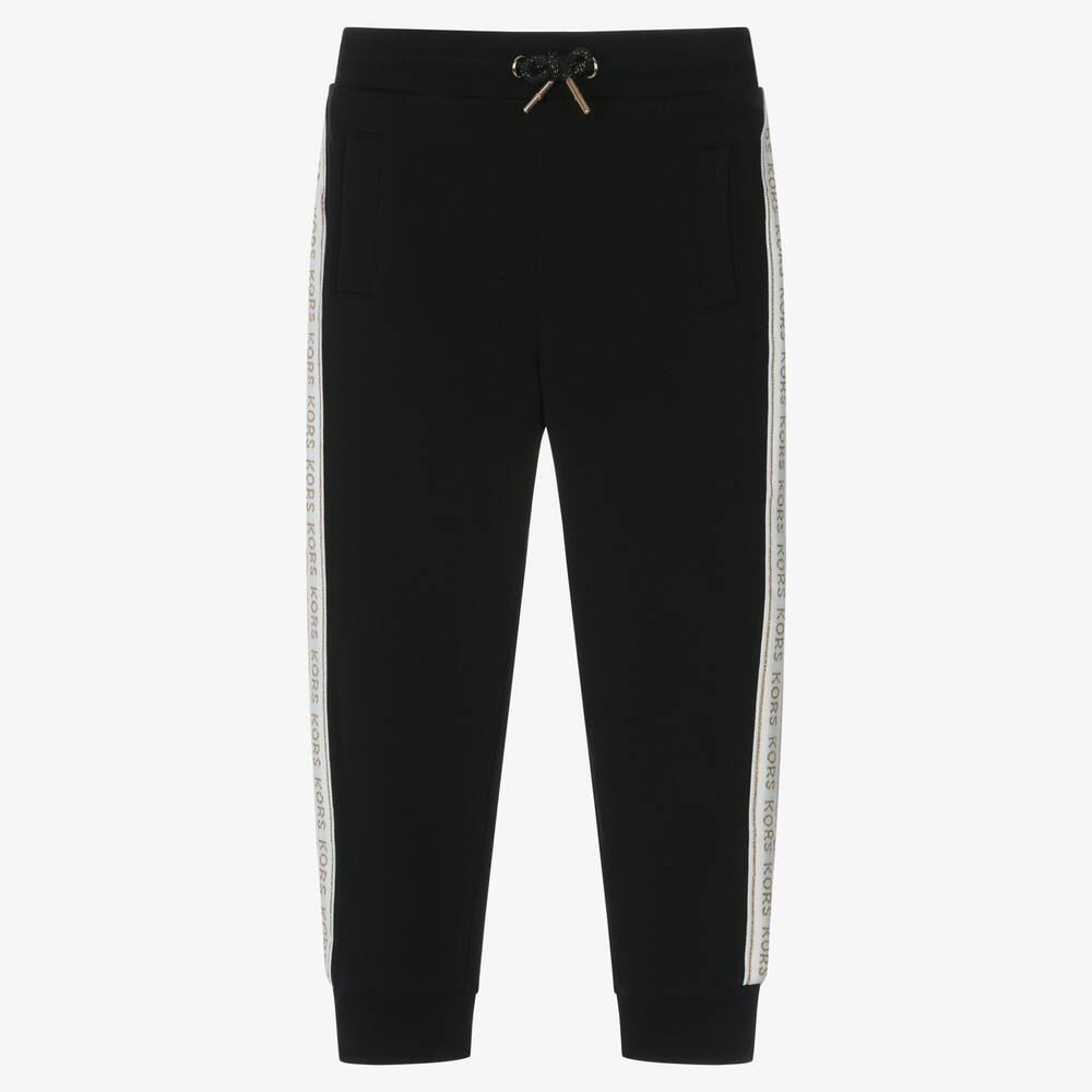 Michael Kors Kids-Girls Black & Gold Cotton Tape Joggers | Childrensalon Outlet