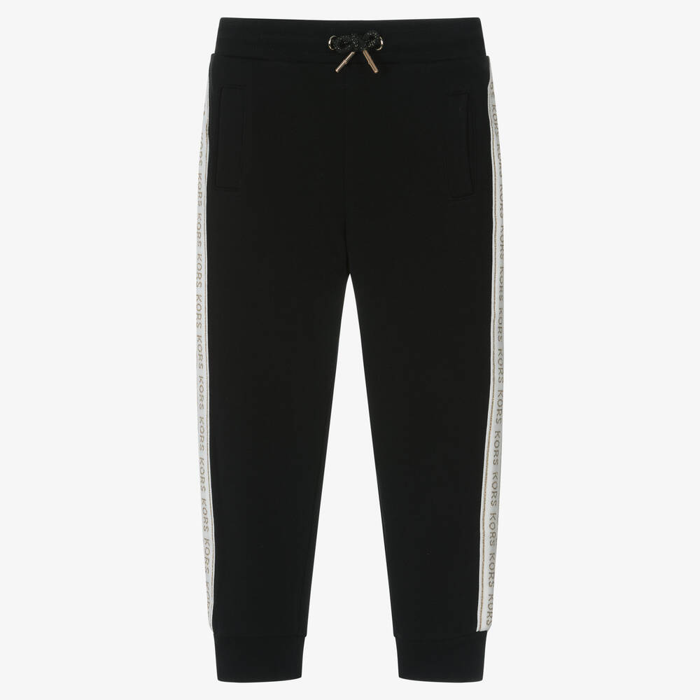 Michael Kors Kids - Girls Black & Gold Cotton Tape Joggers | Childrensalon